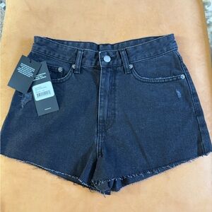 Black Jean Shorts Relaxed Fit Frayed Hem